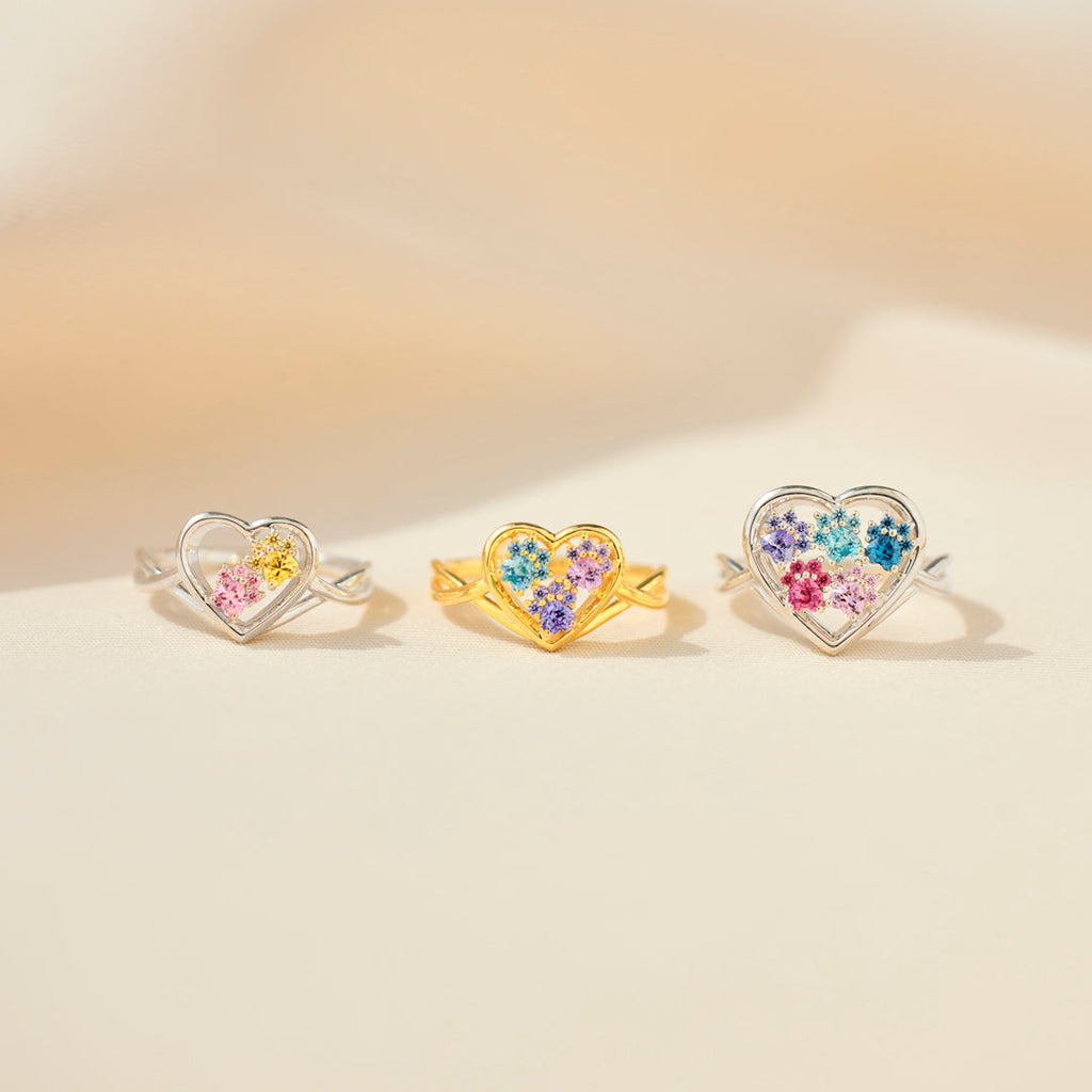 The Catmother Paw In Heart 1-5 Birthstones Ring