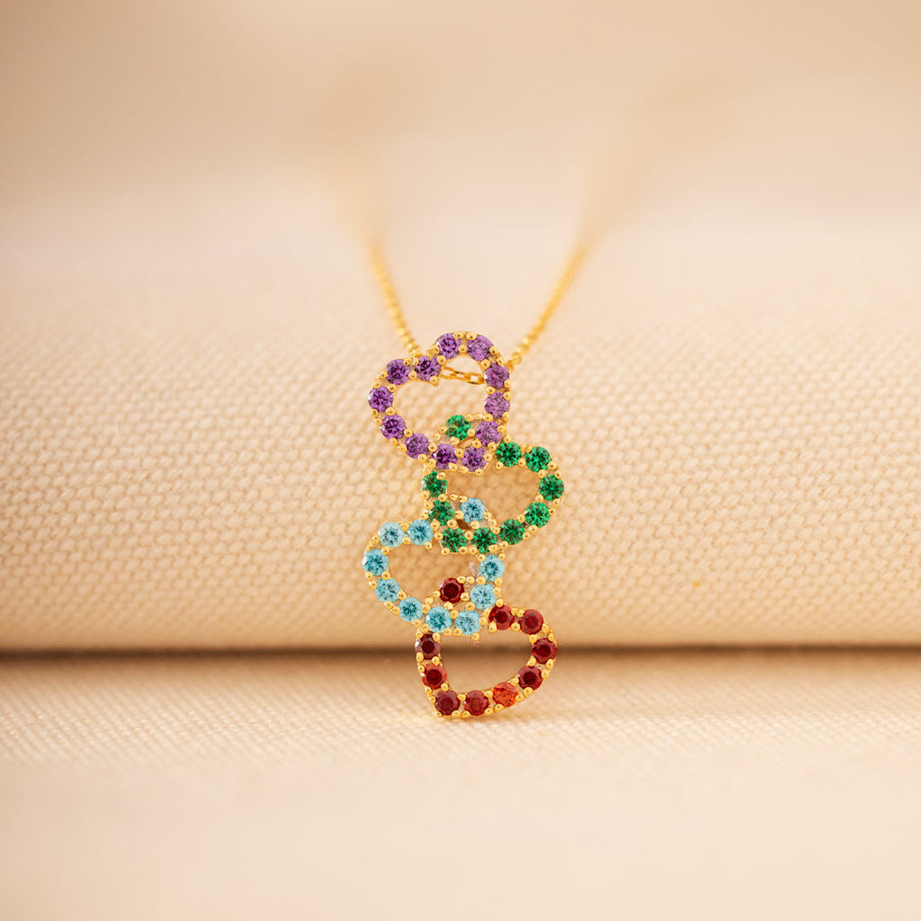 Mama's Valentines 1-8 Birthstones Linked Hearts Necklace