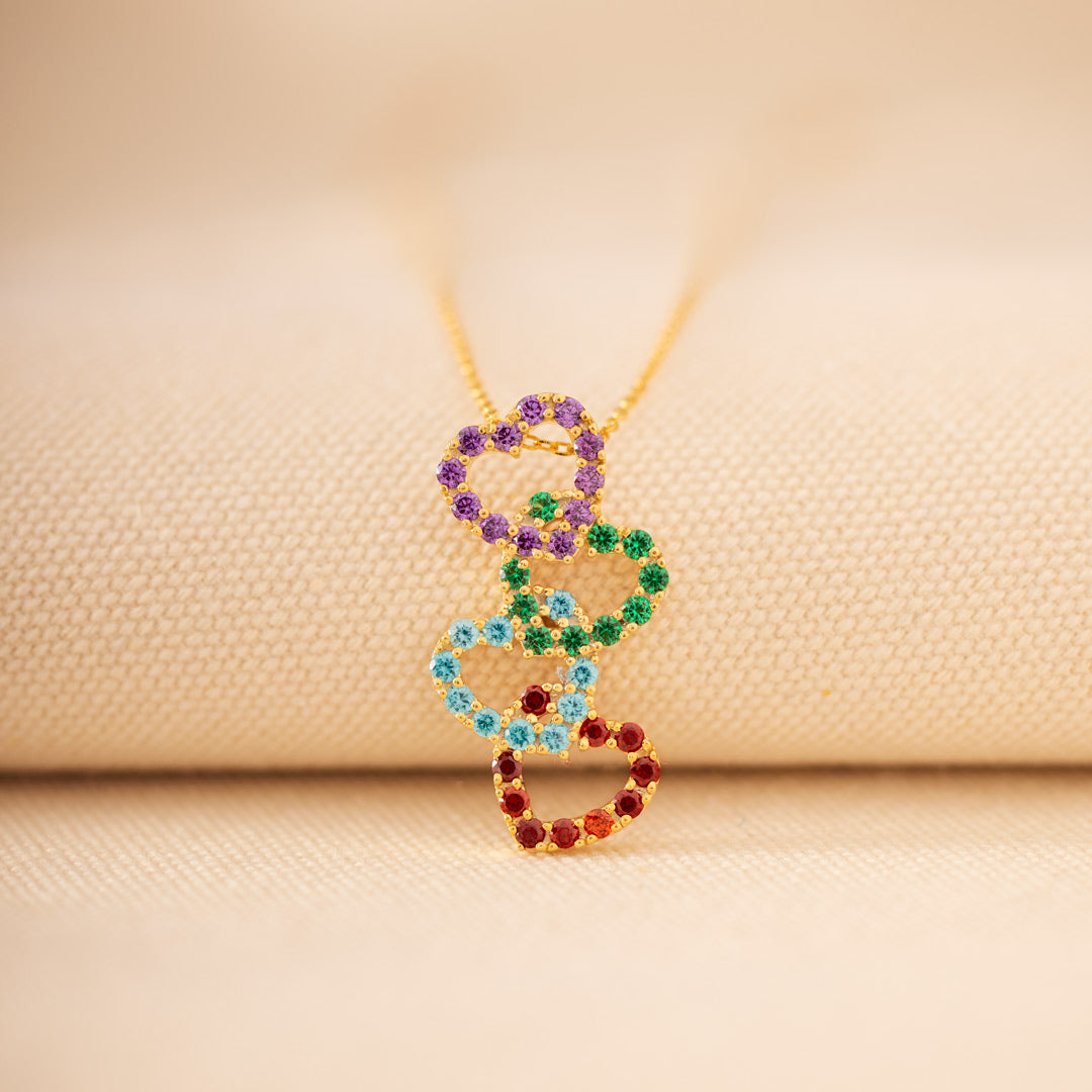Mama's Valentines 1-8 Birthstones Linked Hearts Necklace
