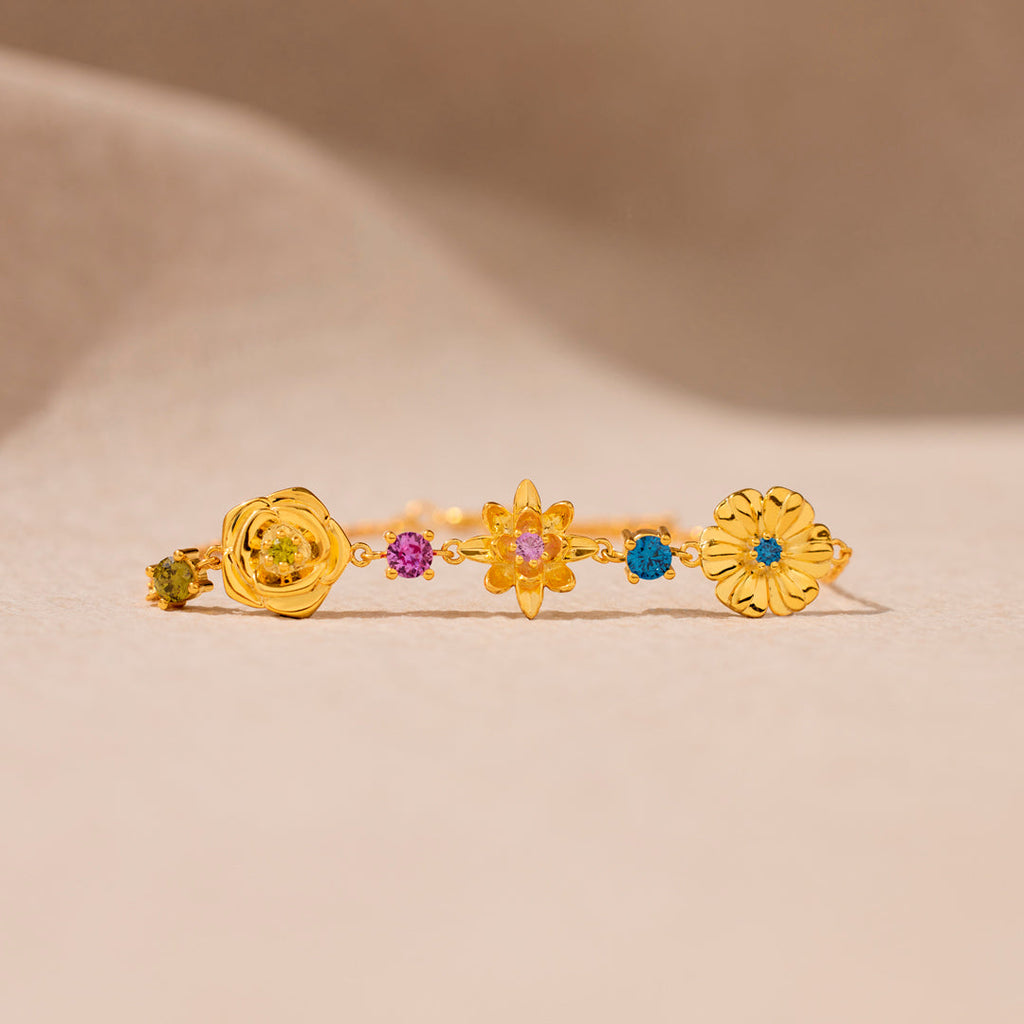 Grandma's Garden 1-10 Three-Dimensional Birth Flowers With Birthstones Bracelet