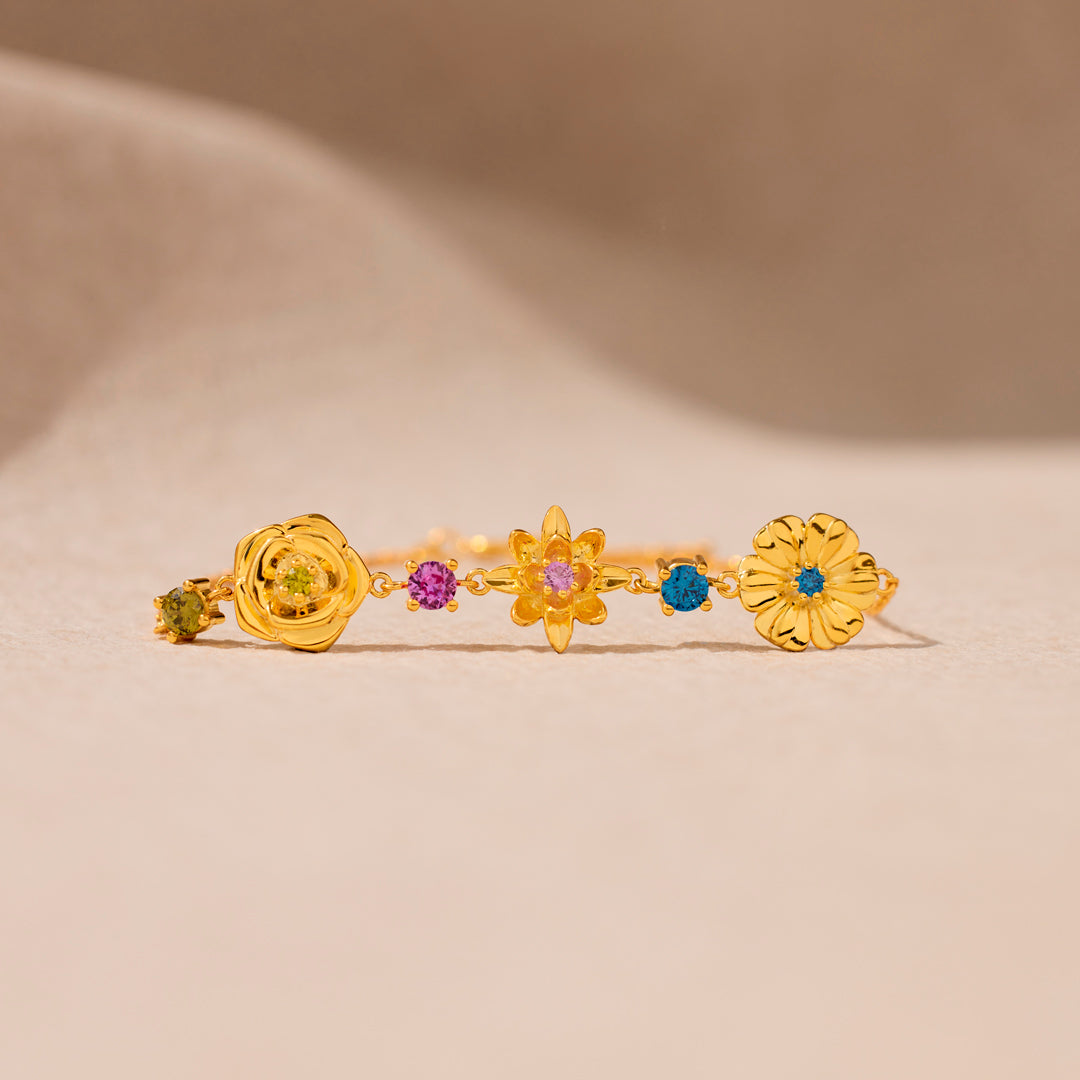 Grandma's Garden 1-10 Three-Dimensional Birth Flowers With Birthstones Bracelet