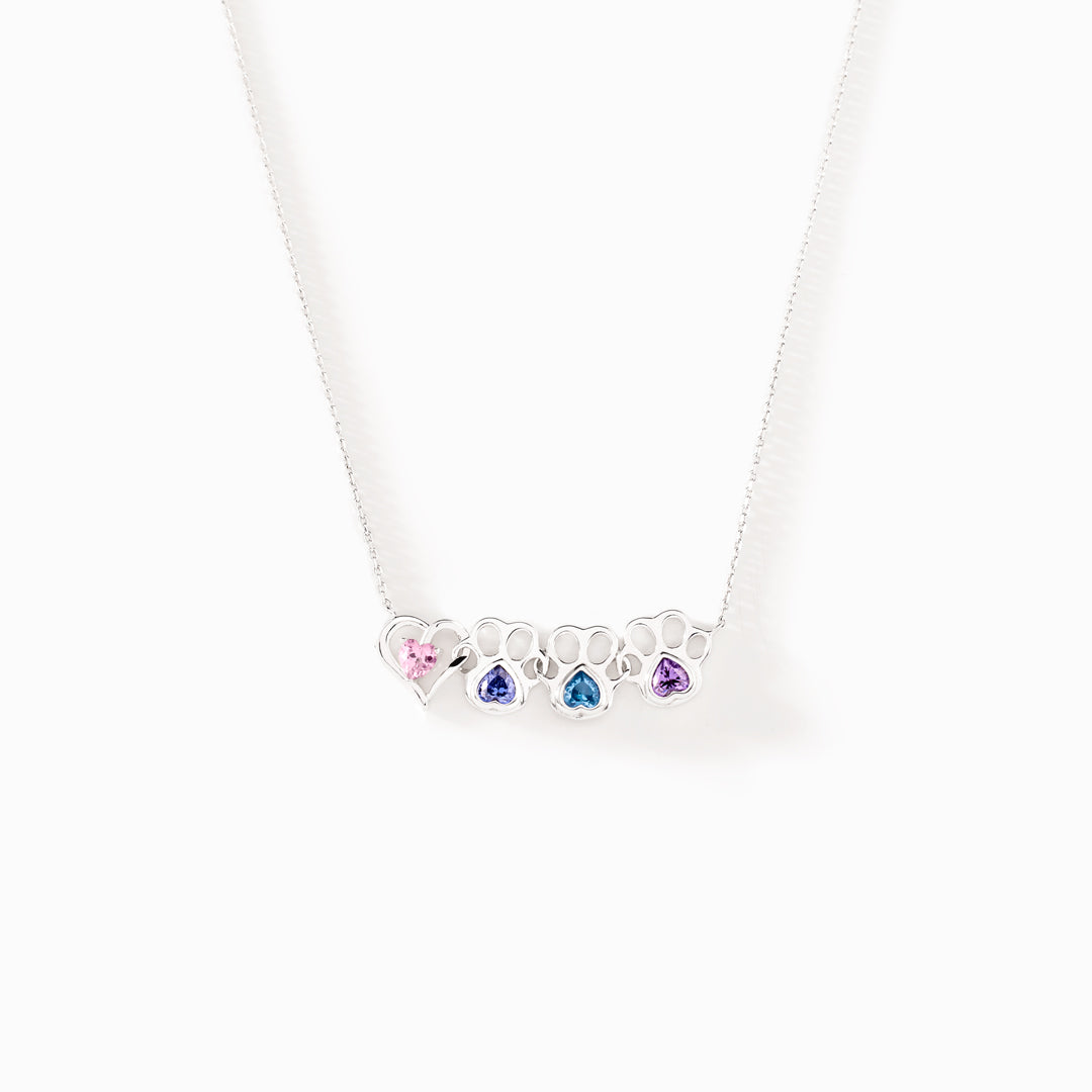 The Dog Mother & Her Pups Heart & 1-6 Paw Birthstones Necklace