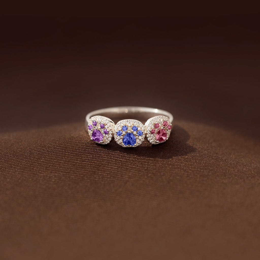 The Cat Mother 1–5 Paw Birthstone Custom Ring