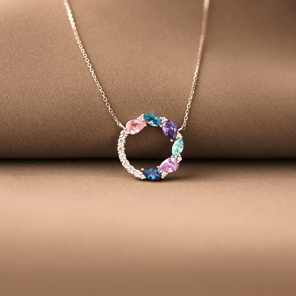 A Circle of Life & Love 1-8 Marquise Water Drop Birthstone Necklace