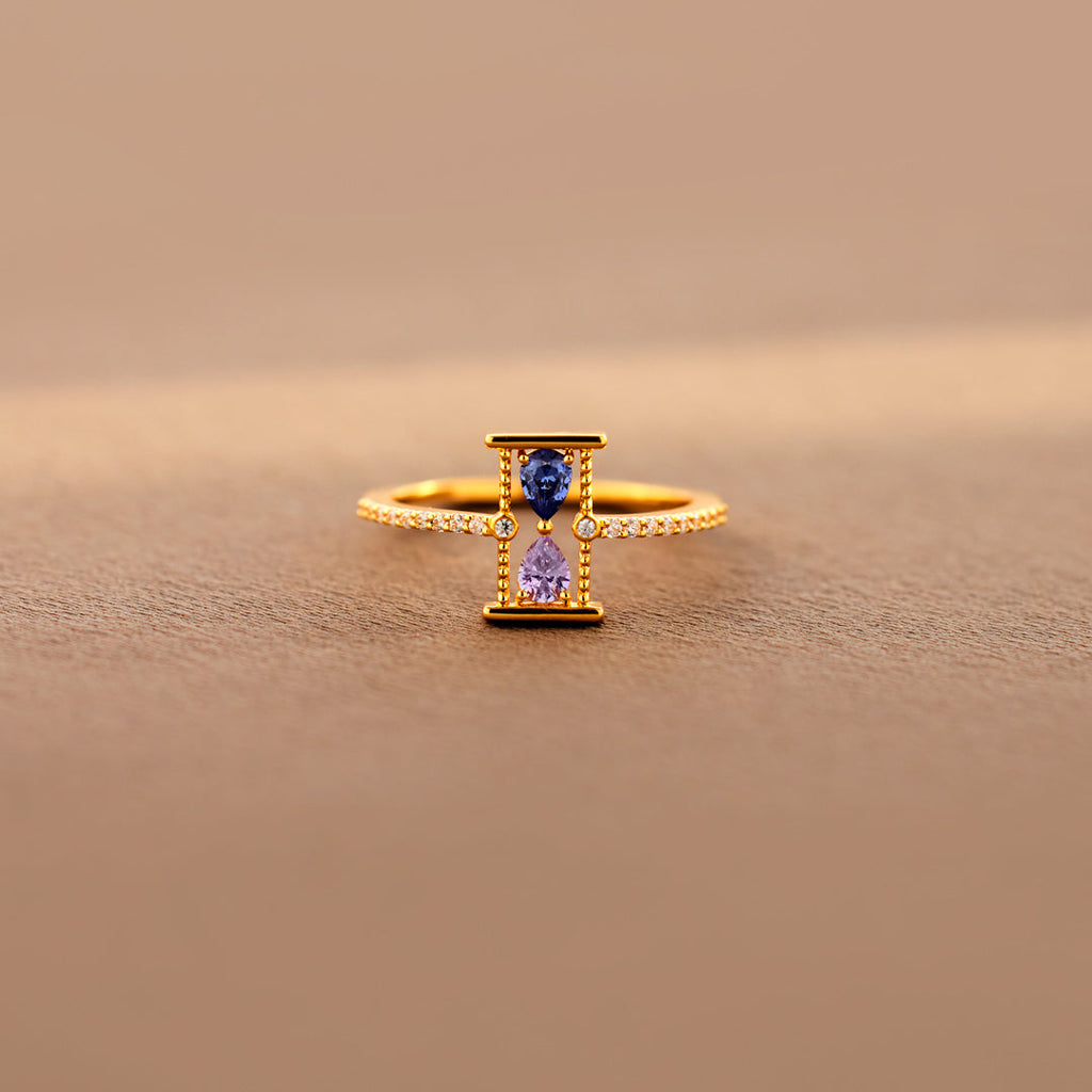 Time Or Distance Won't Change Our Love Hourglass Double Birthstones Ring