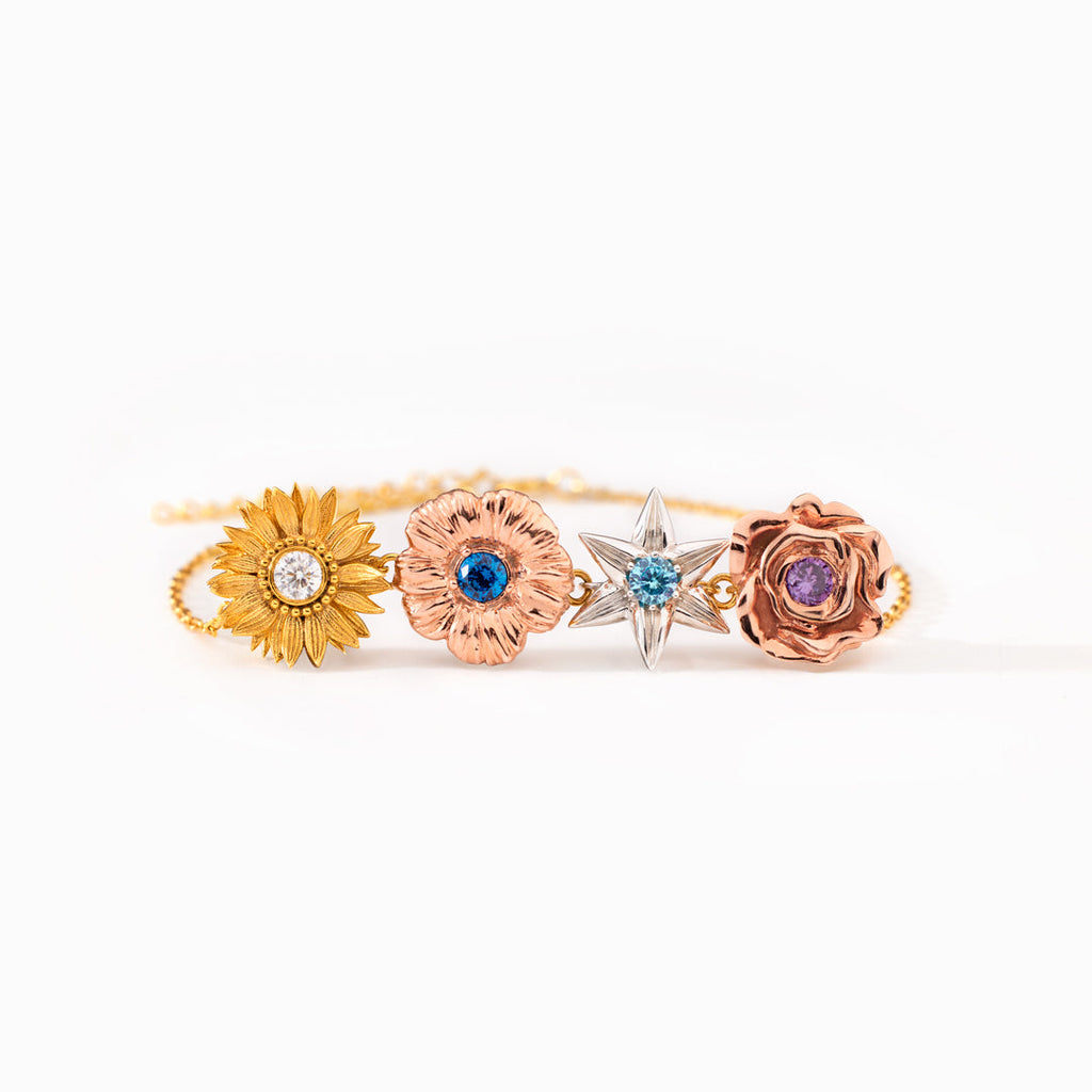 1-8 Sculpture Birth Flowers Bracelet, Xmas Gifts for Mom and Grandma