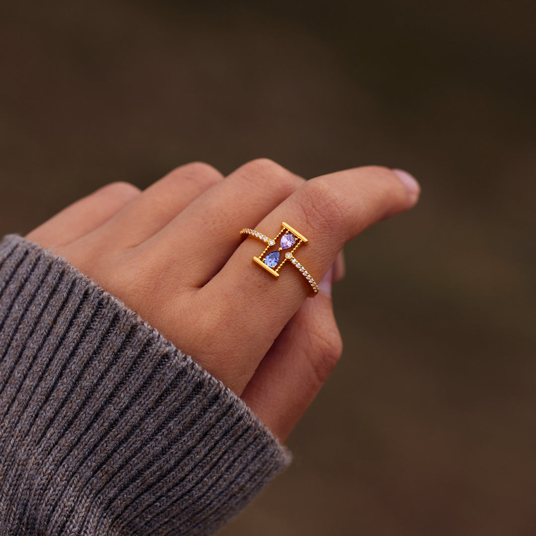For Mother & Daughter Hourglass Double Birthstone Ring