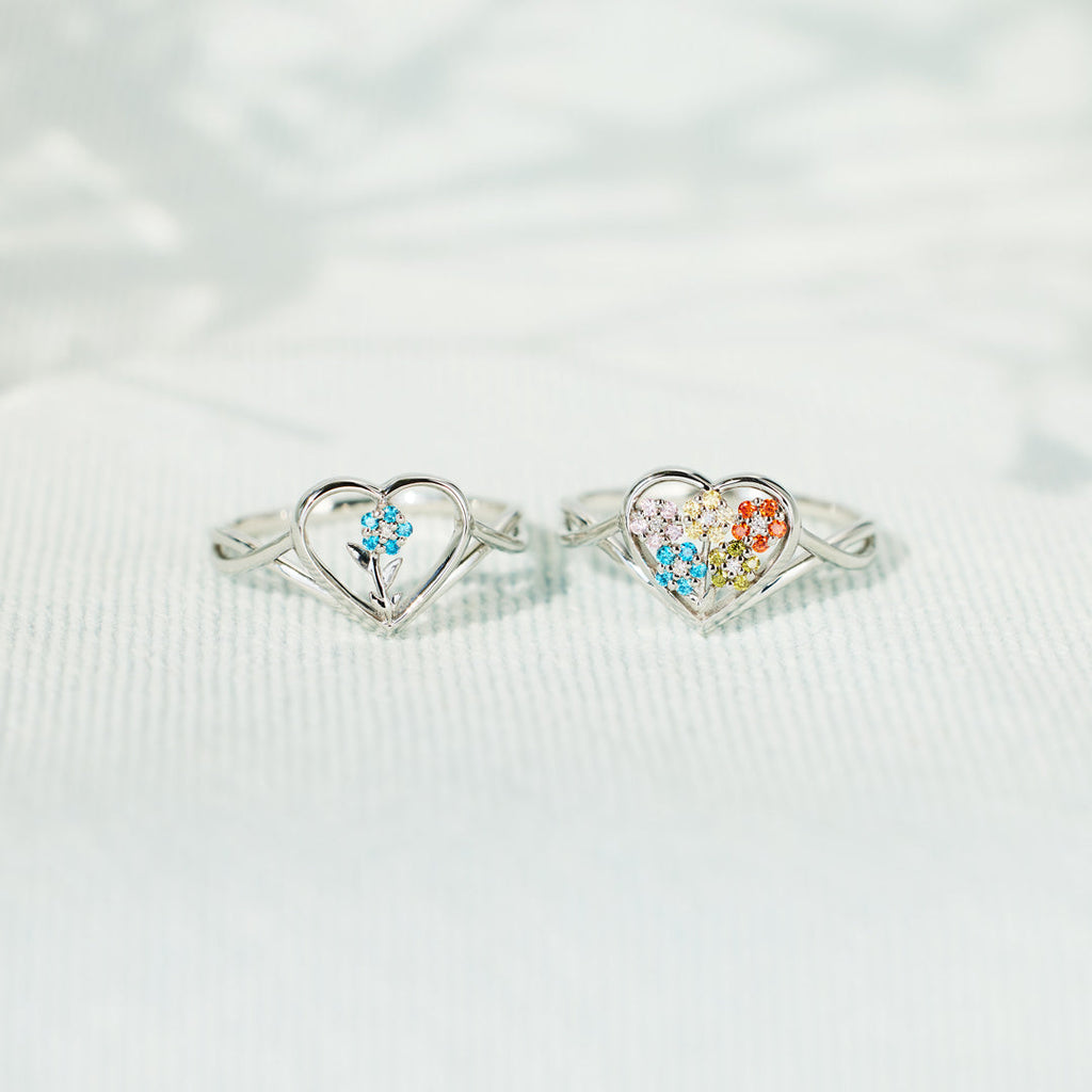 1-6 Birthstones Flower Heart Ring