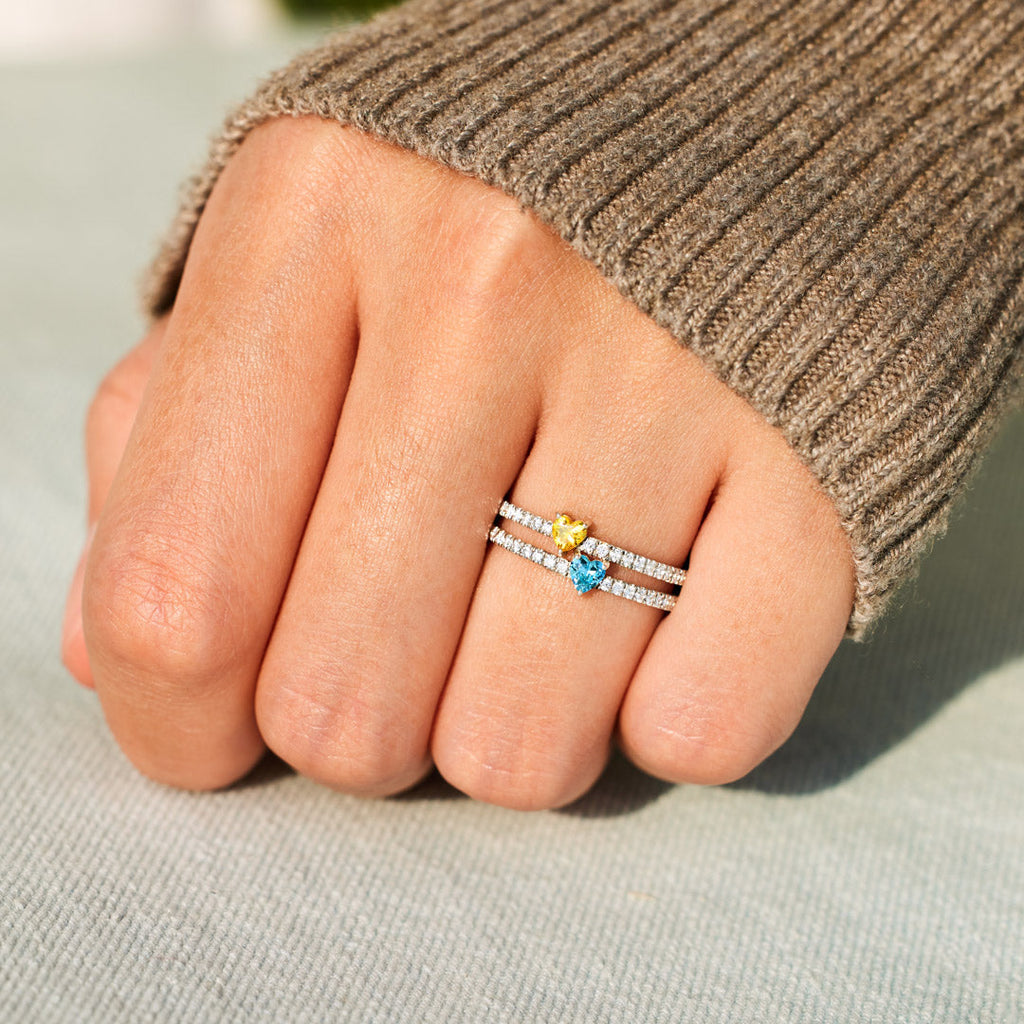 Next To You Two Heart-Shape Birthstone Double Band Ring