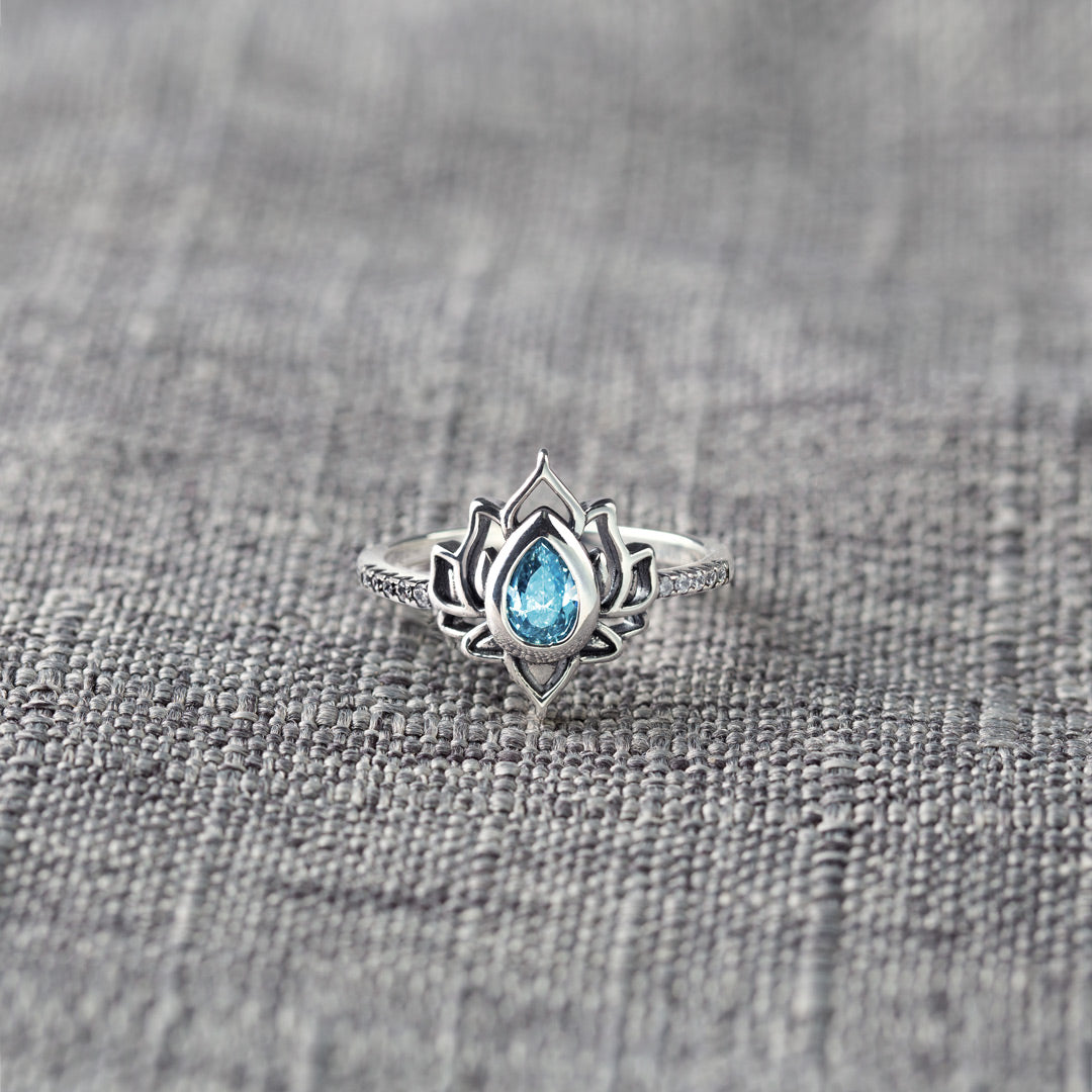 12 Months Birthstone Lotus Ring