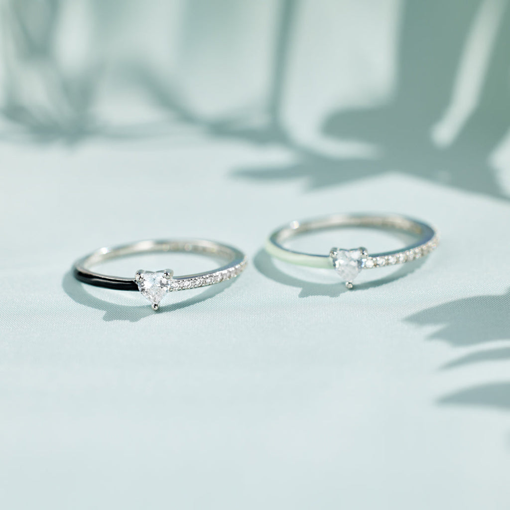Sisters By Soul Matching Half Enamel Heart-Cut Rings