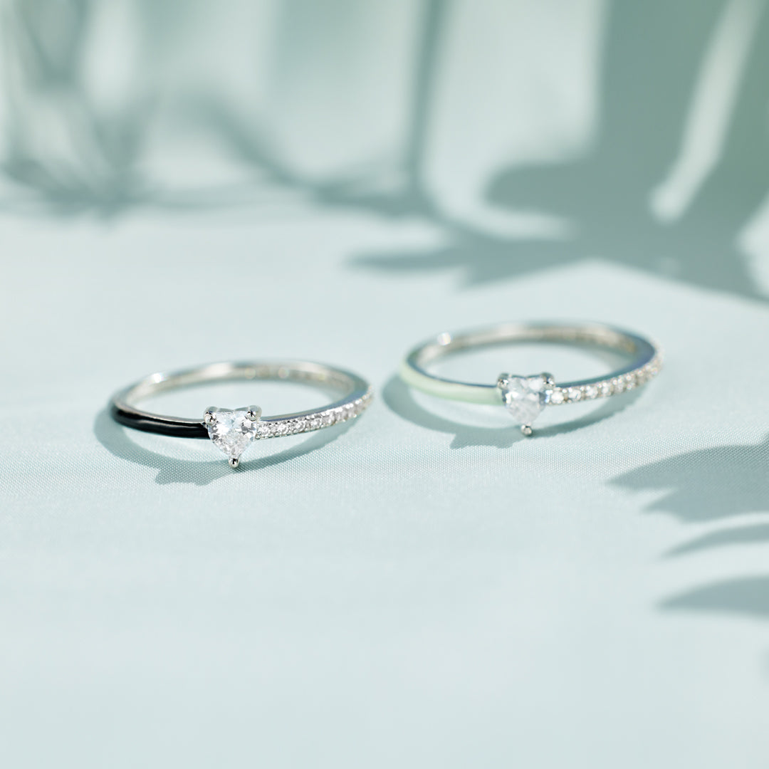 Sisters By Soul Matching Half Enamel Heart-Cut Rings
