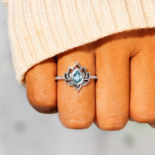 12 Months Birthstone Lotus Ring