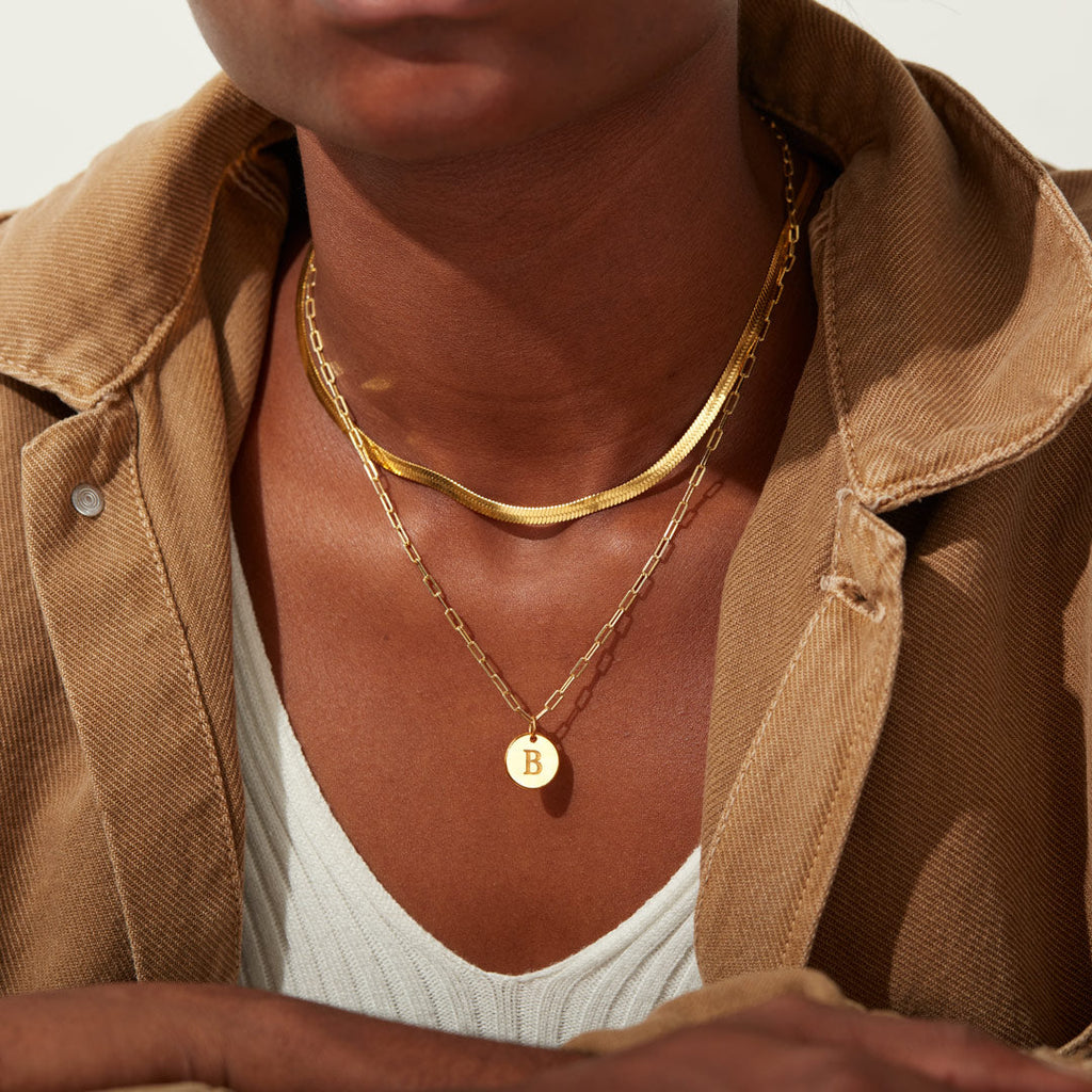 Initial Disk Layered Necklace Set