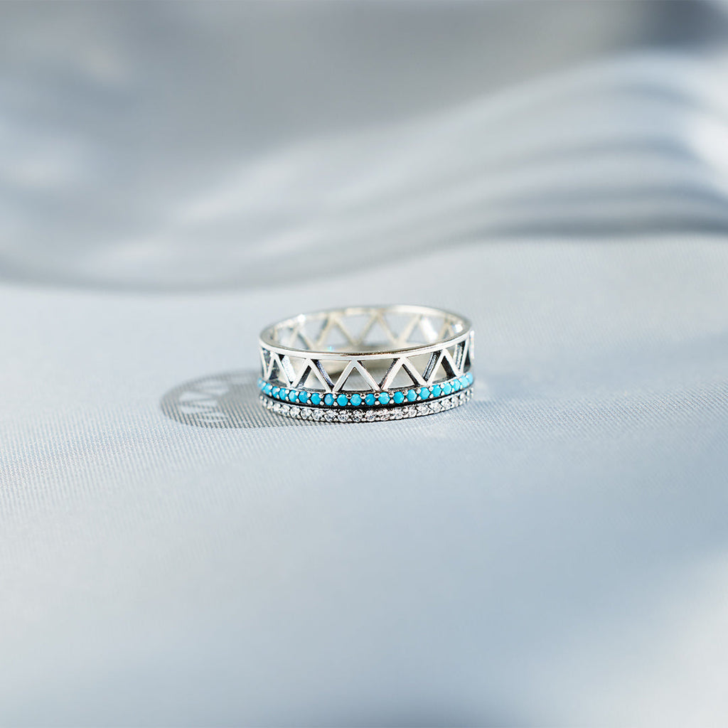 Tribe Alternating Triangle Turquoise Band Ring