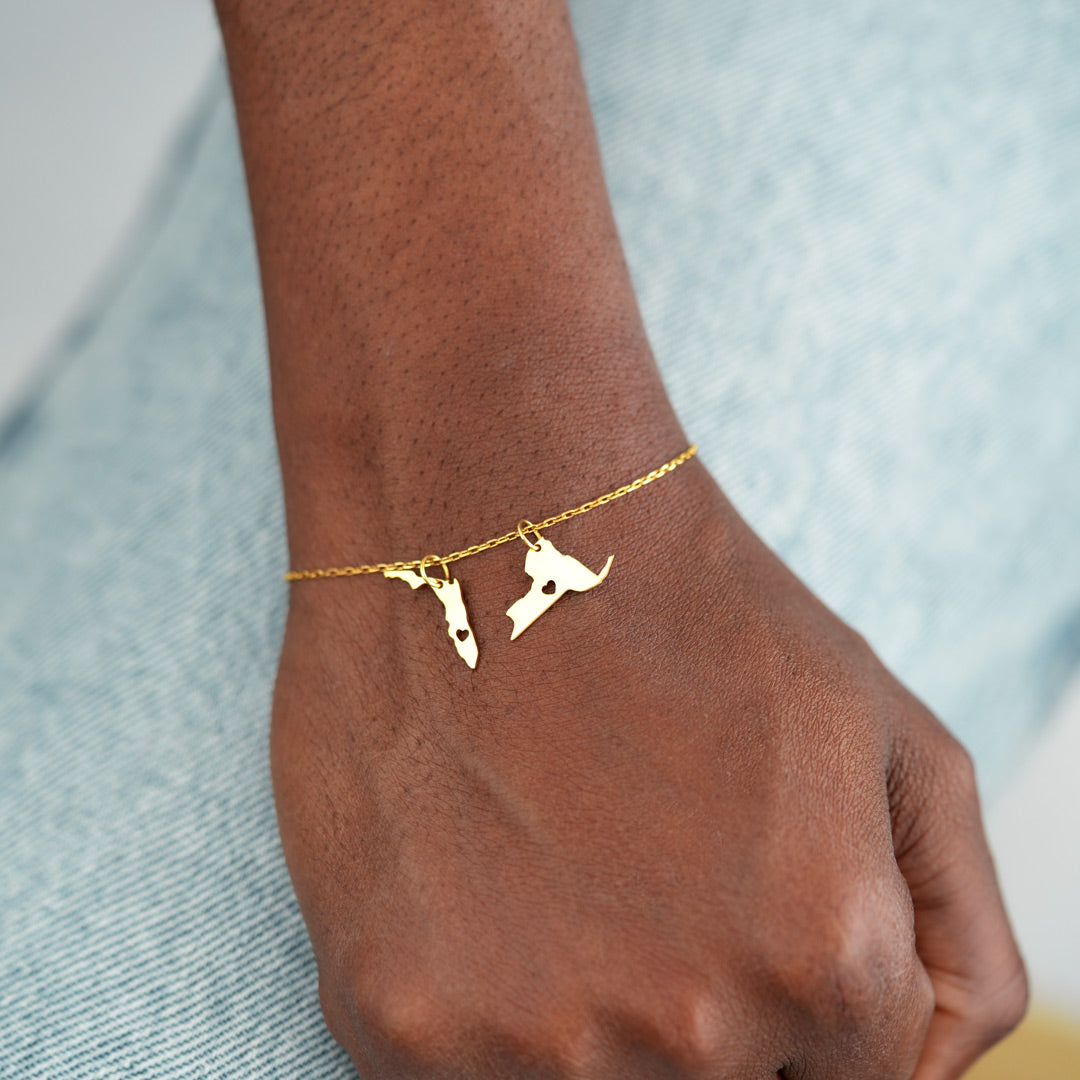 How Far Love Can Travel Personalized 2 State Bracelet