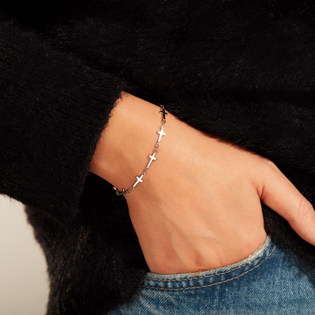Be Strong & Courageous Tiny Cross Bracelet