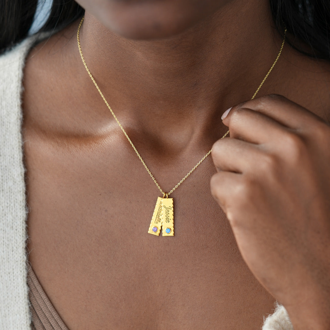 Vertical Sterling Silver Bar Name Necklace With Birthstone