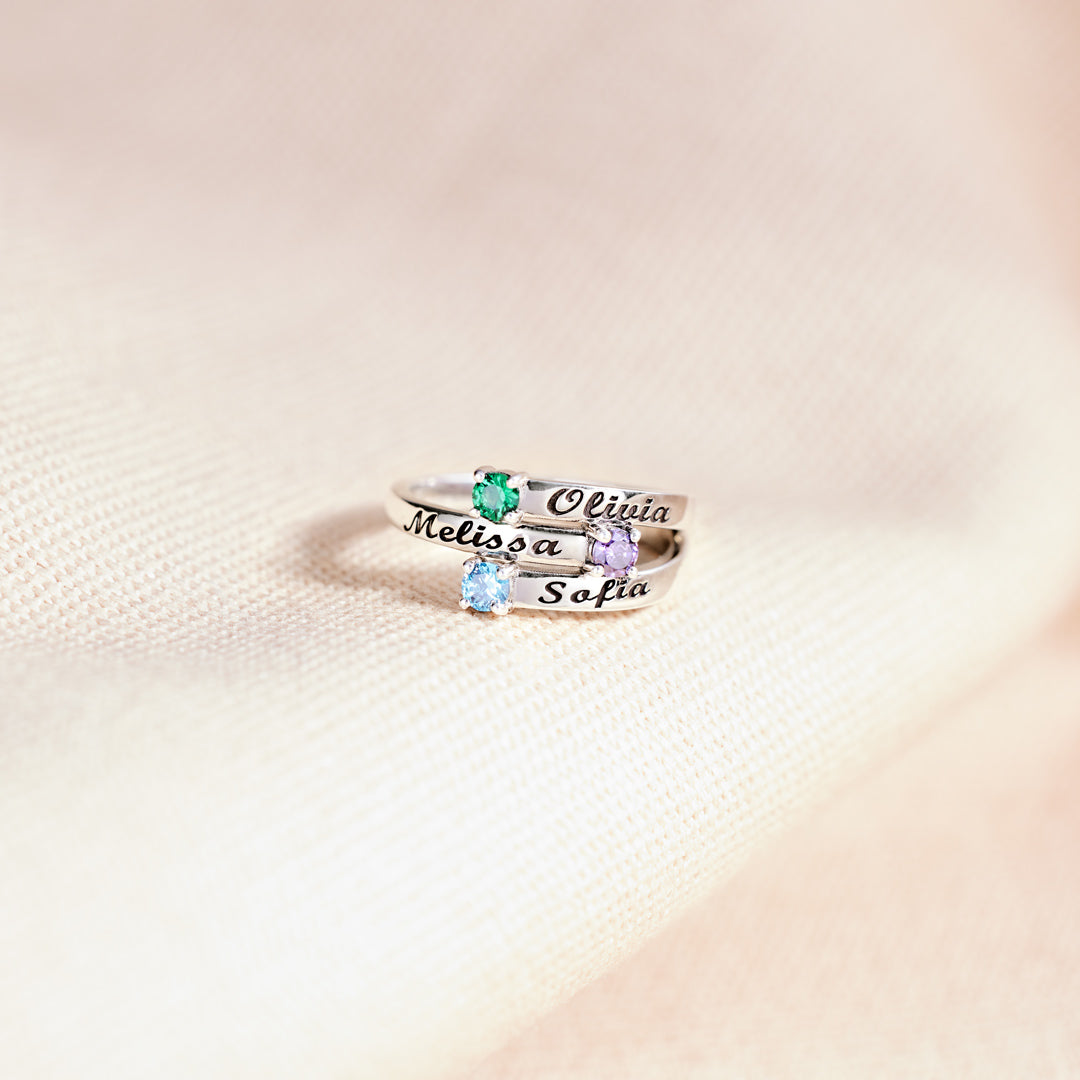 1-4 Names&Birthstones Wrap Ring