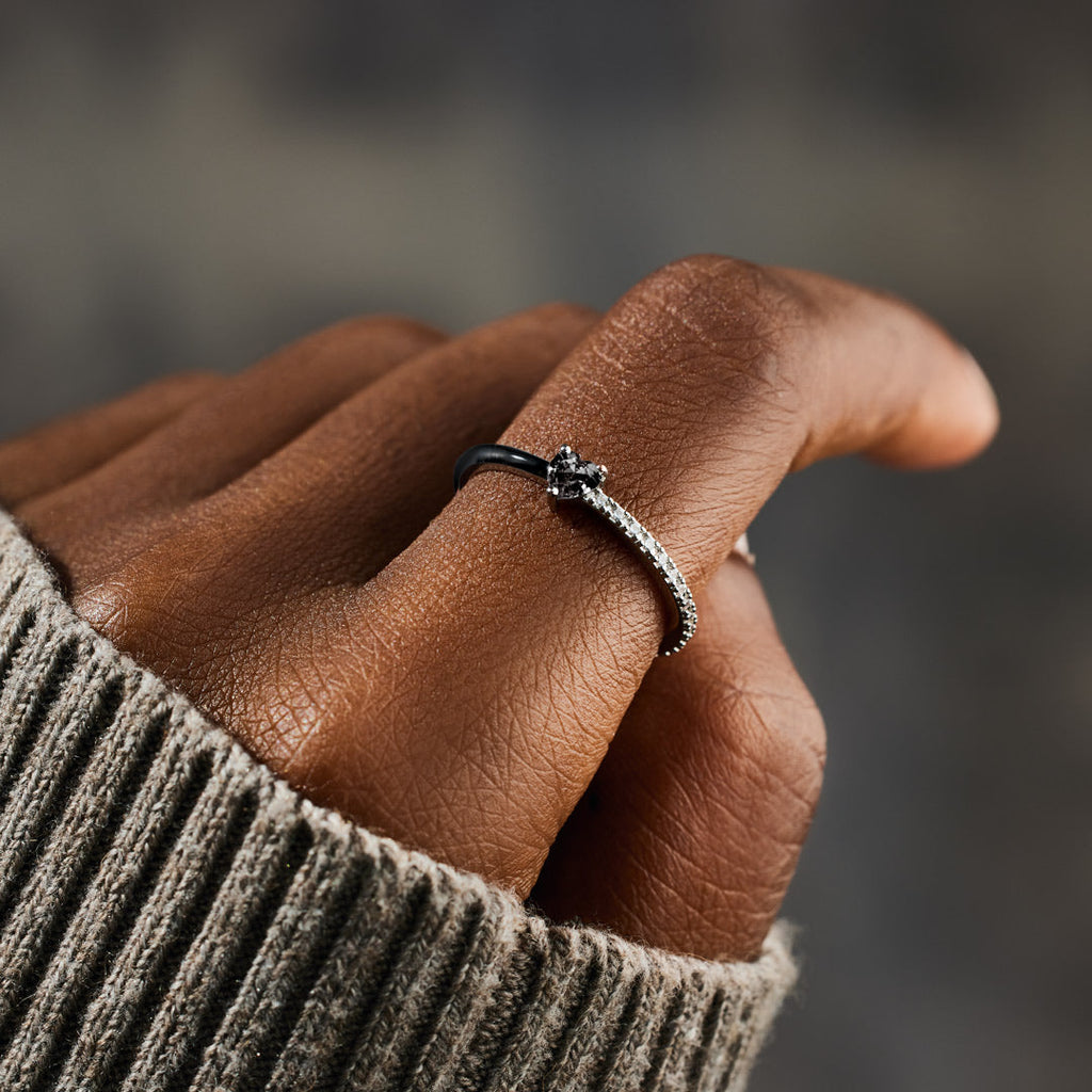 Love Me Until I'm Me Again Black Heart-Cut Half Enamel Ring