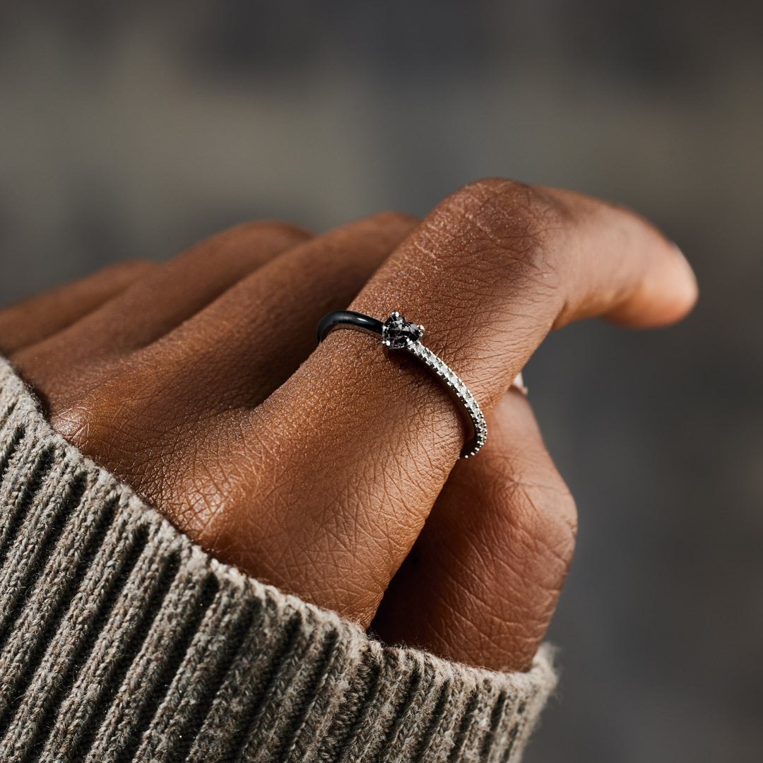 Love Me Until I'm Me Again Black Heart-Cut Half Enamel Ring