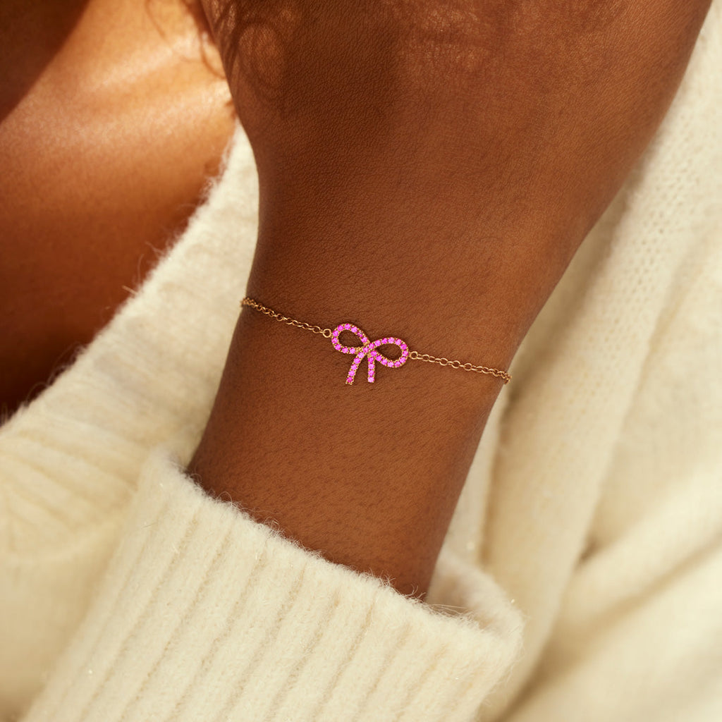 Pixie Pink Pavé Bow Bracelet Storyjewellery