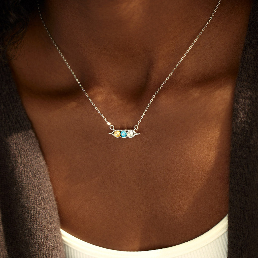 Peas in a Pod 2-6 Birthstones Pea Pod Horizontal Necklace