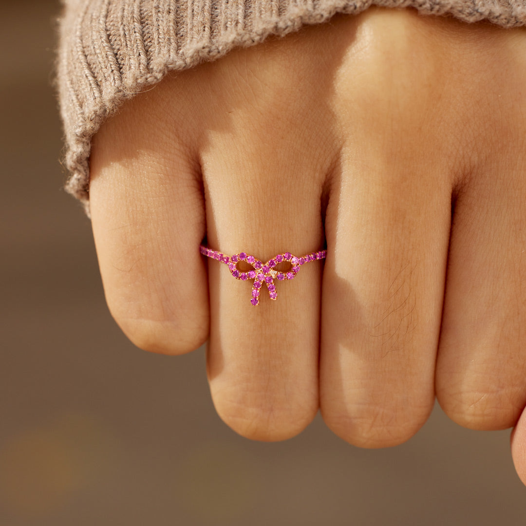 Pink Pavé Bow Ring-Gifts For Women, 925 Silver Rings