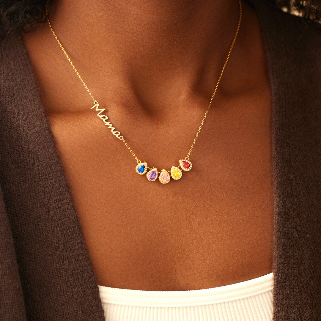 Tears Of Joy 1-14 Teardrop Birthstone Mama/Nana Necklace