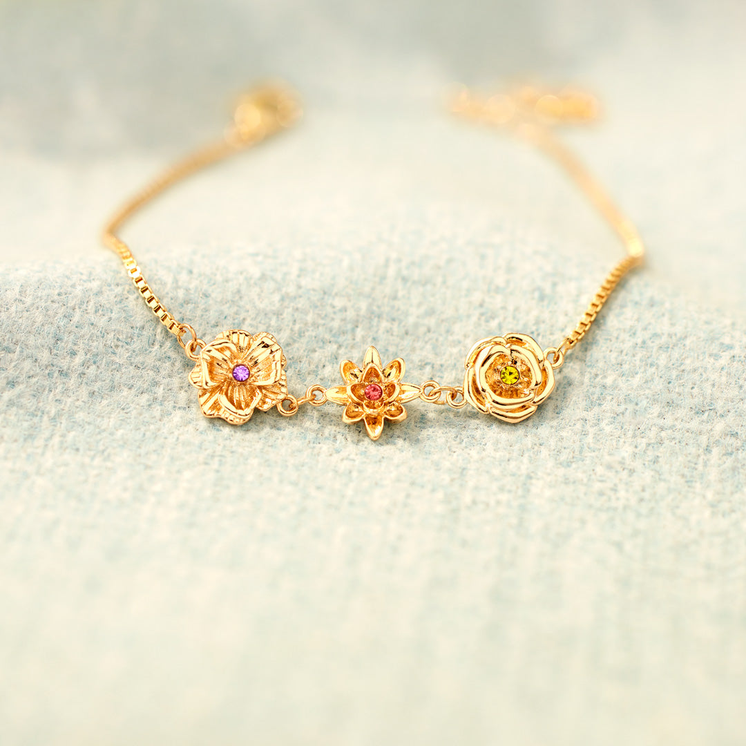 1-10 Three-Dimensional Birth Flowers Bracelet, Gift For Mom/Grandma/Wife