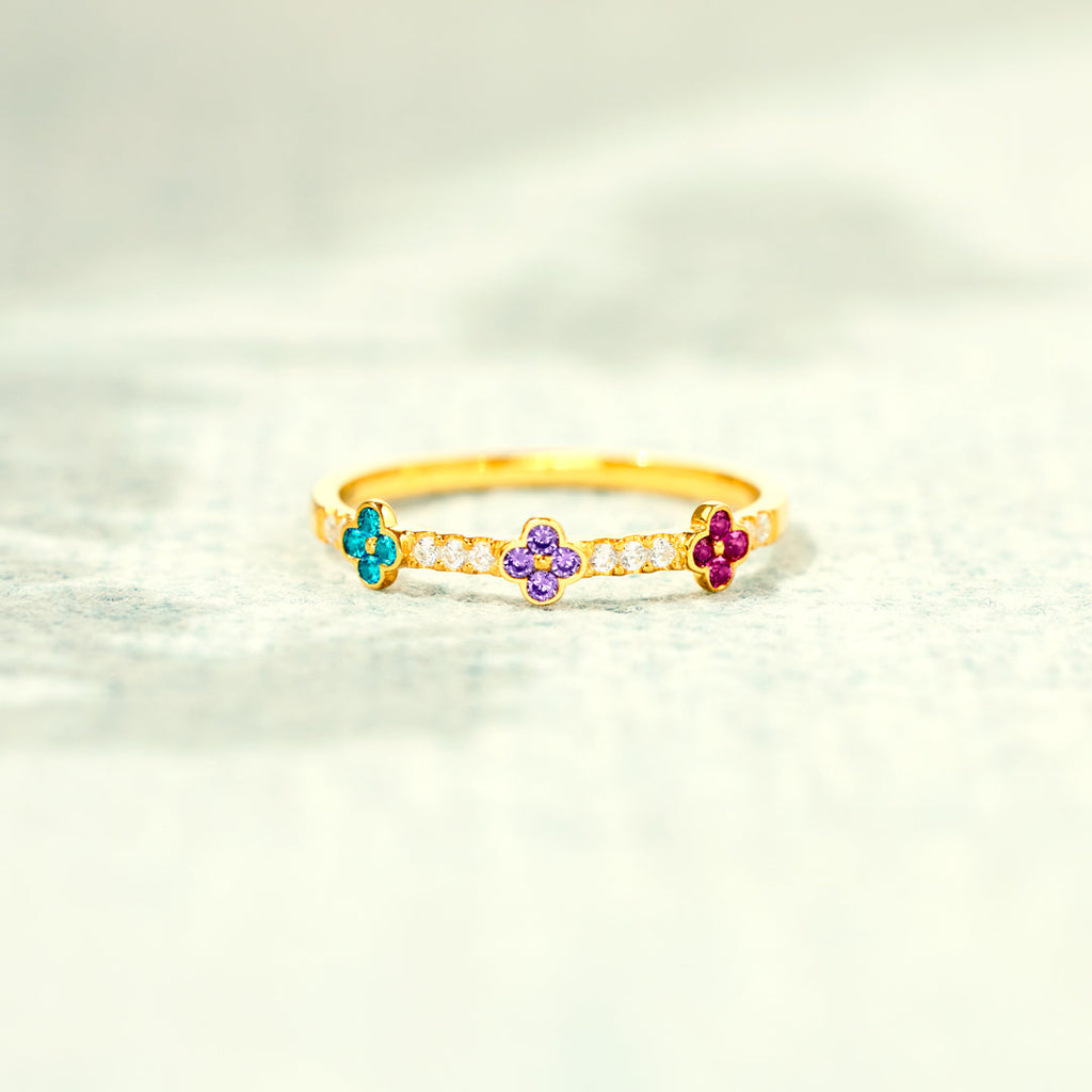 Mama's Lucky Charms 1-5 Birthstones Clover Ring