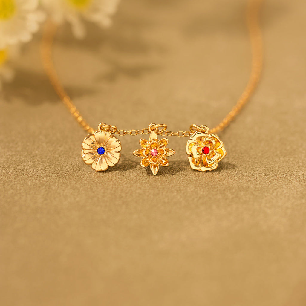 1-12 Three-Dimensional Birth Flowers Necklace-Mother's Day Gift