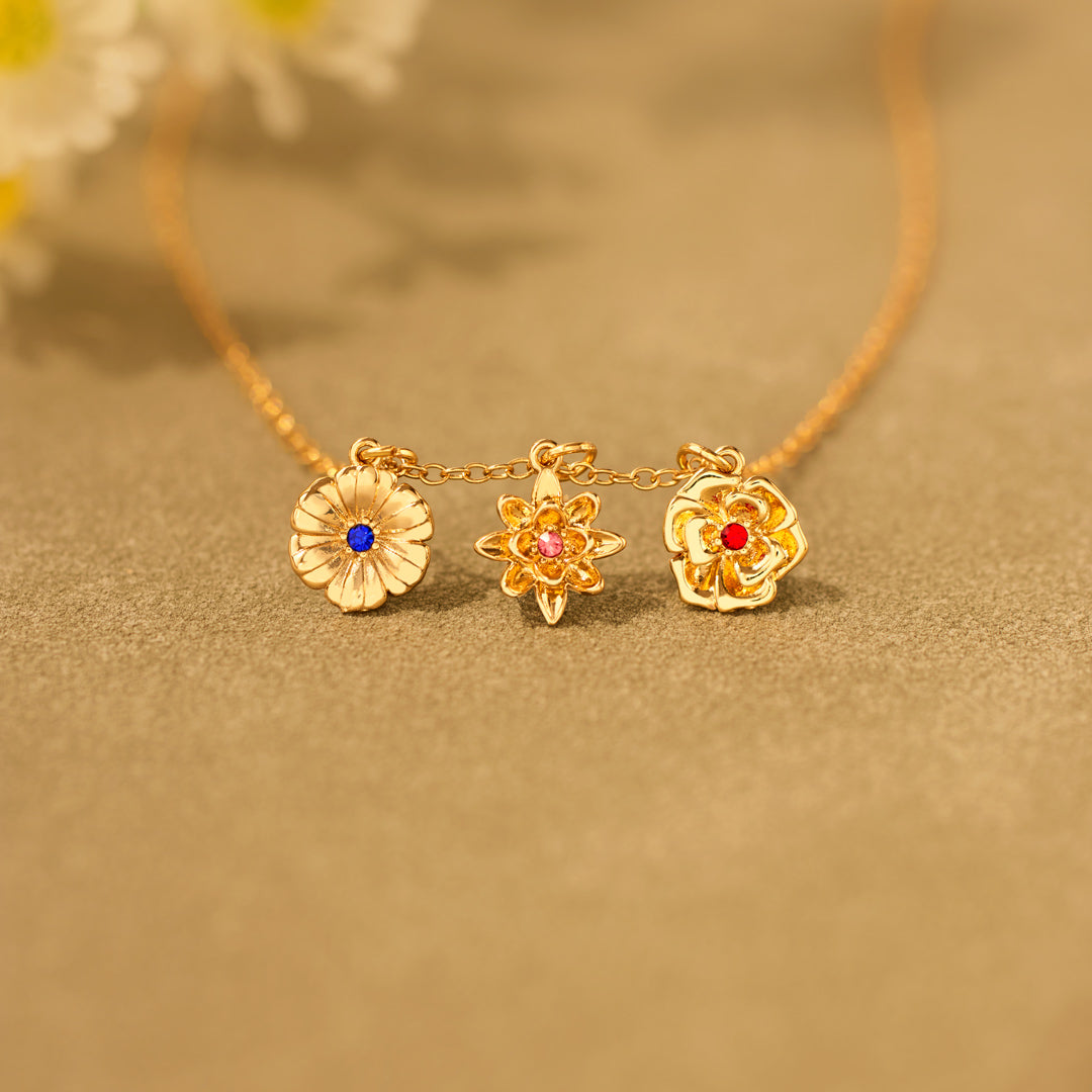 1-12 Three-Dimensional Birth Flowers Necklace-Mother's Day Gift