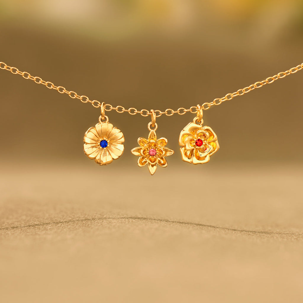 1-12 Three-Dimensional Birth Flowers Necklace-Mother's Day Gift