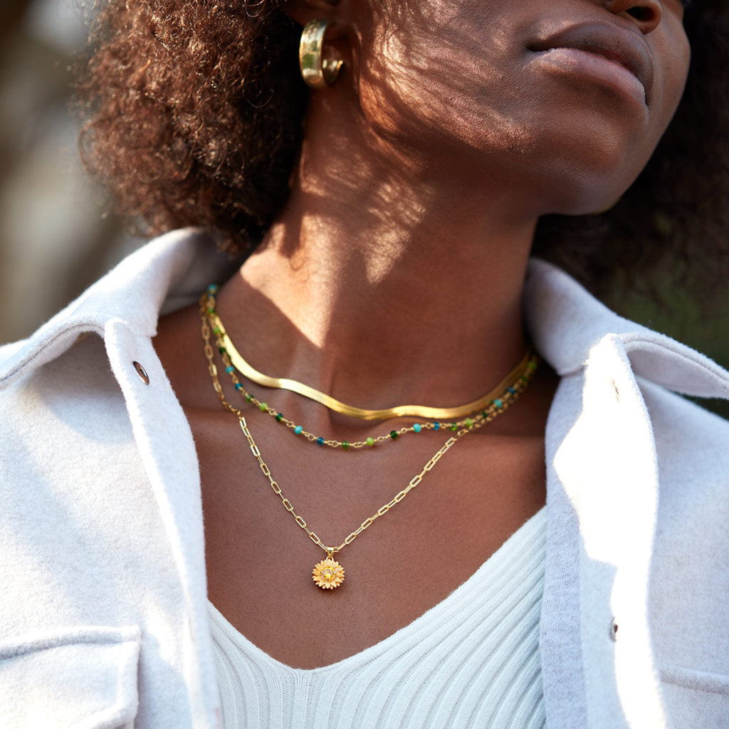 Sunflower Triple Layered Necklace Set
