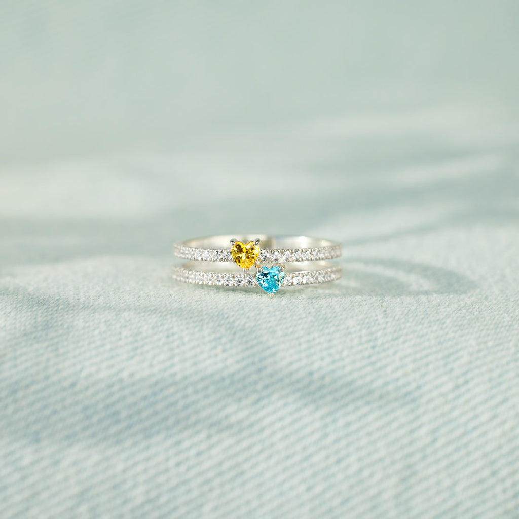 Next To You Two Heart-Shape Birthstone Double Band Ring