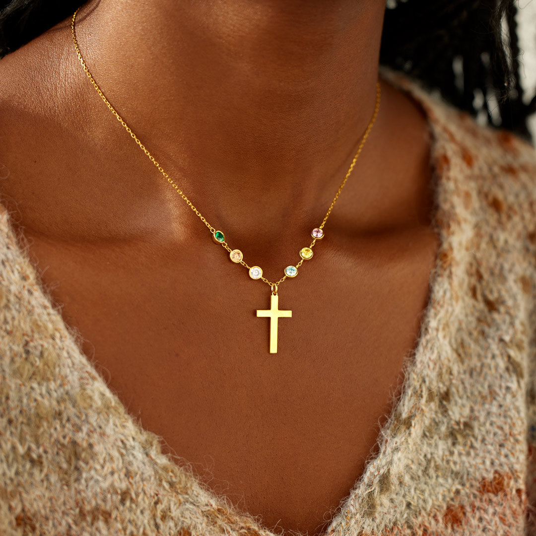 1-6 Birthstone Cross Necklace