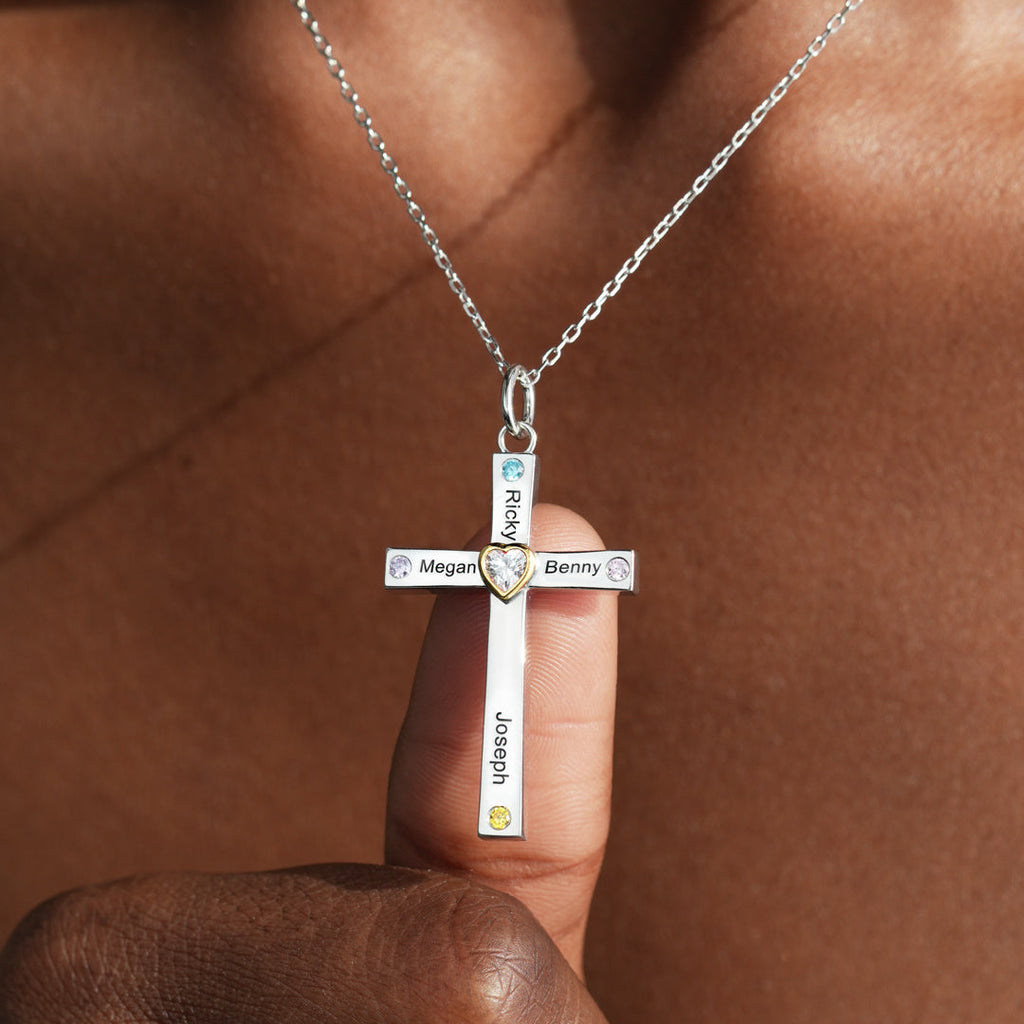 1-8 Names & Birthstones Cross Necklace