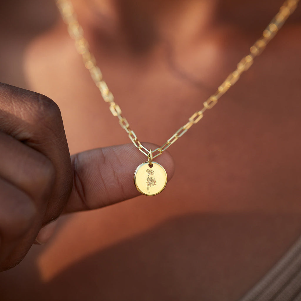 Engraved Birth Month Flower Necklace Set