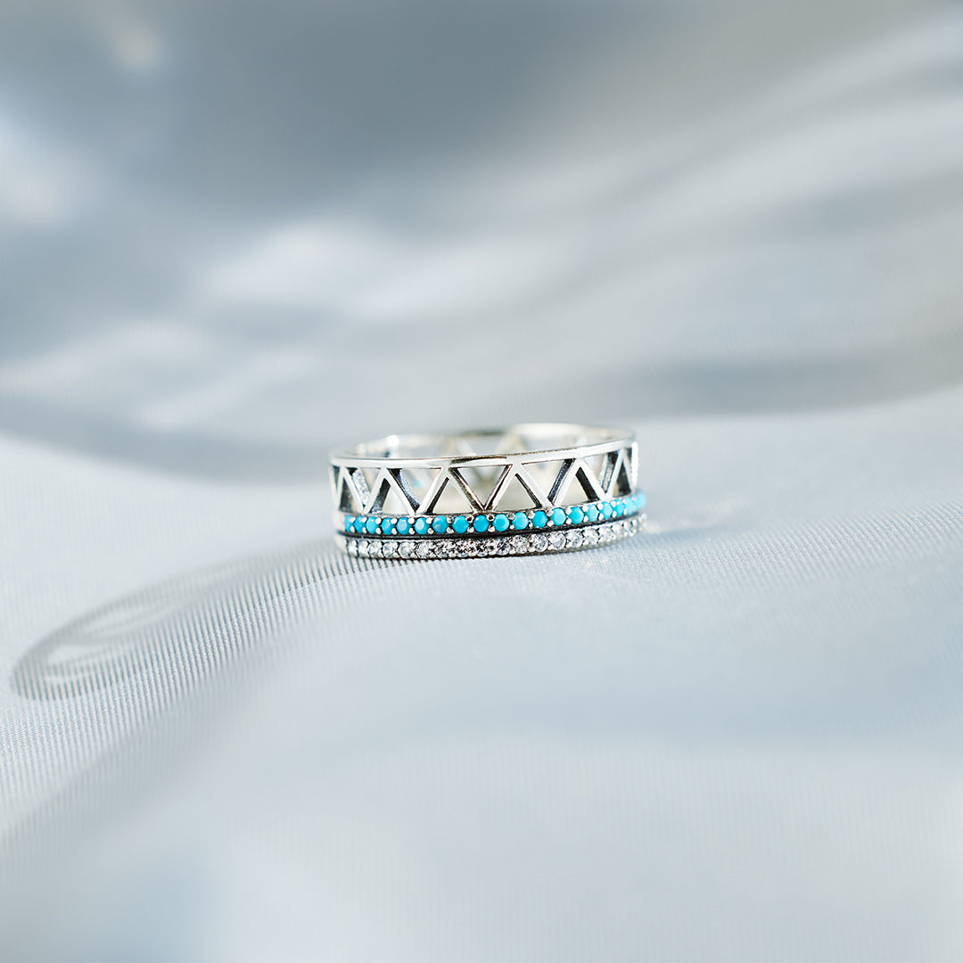 Tribe Alternating Triangle Turquoise Band Ring