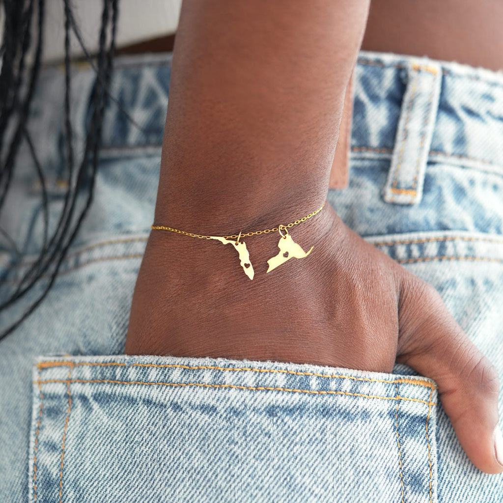 How Far Love Can Travel Personalized 2 State Bracelet