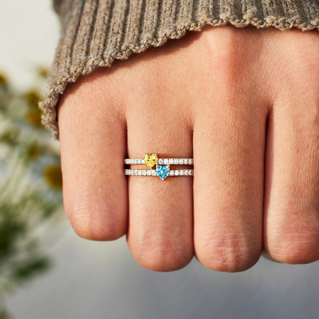 Next To You Two Heart-Shape Birthstone Double Band Ring