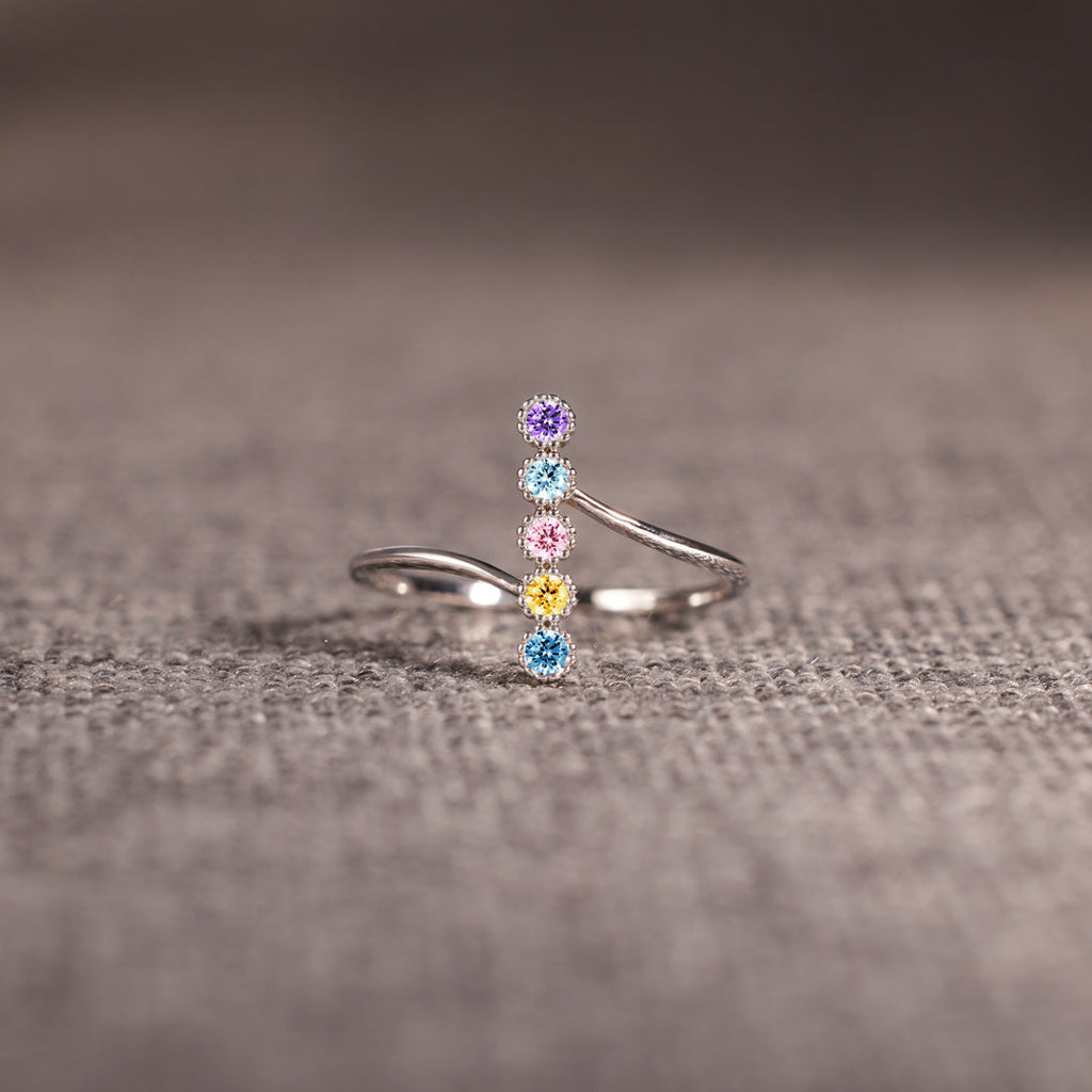 Personalized 1-6 Birthstones Pavé Bar Ring