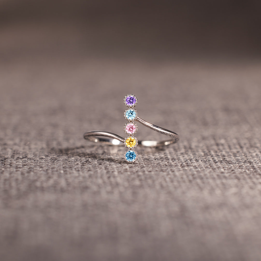 Personalized 1-6 Birthstones Pavé Bar Ring