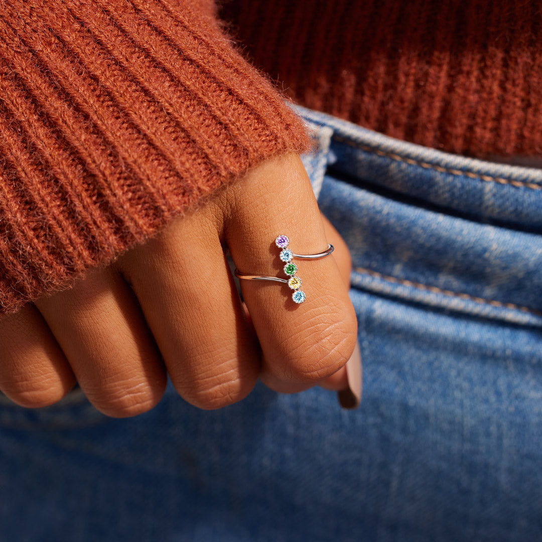 Personalized 1-6 Birthstones Pavé Bar Ring