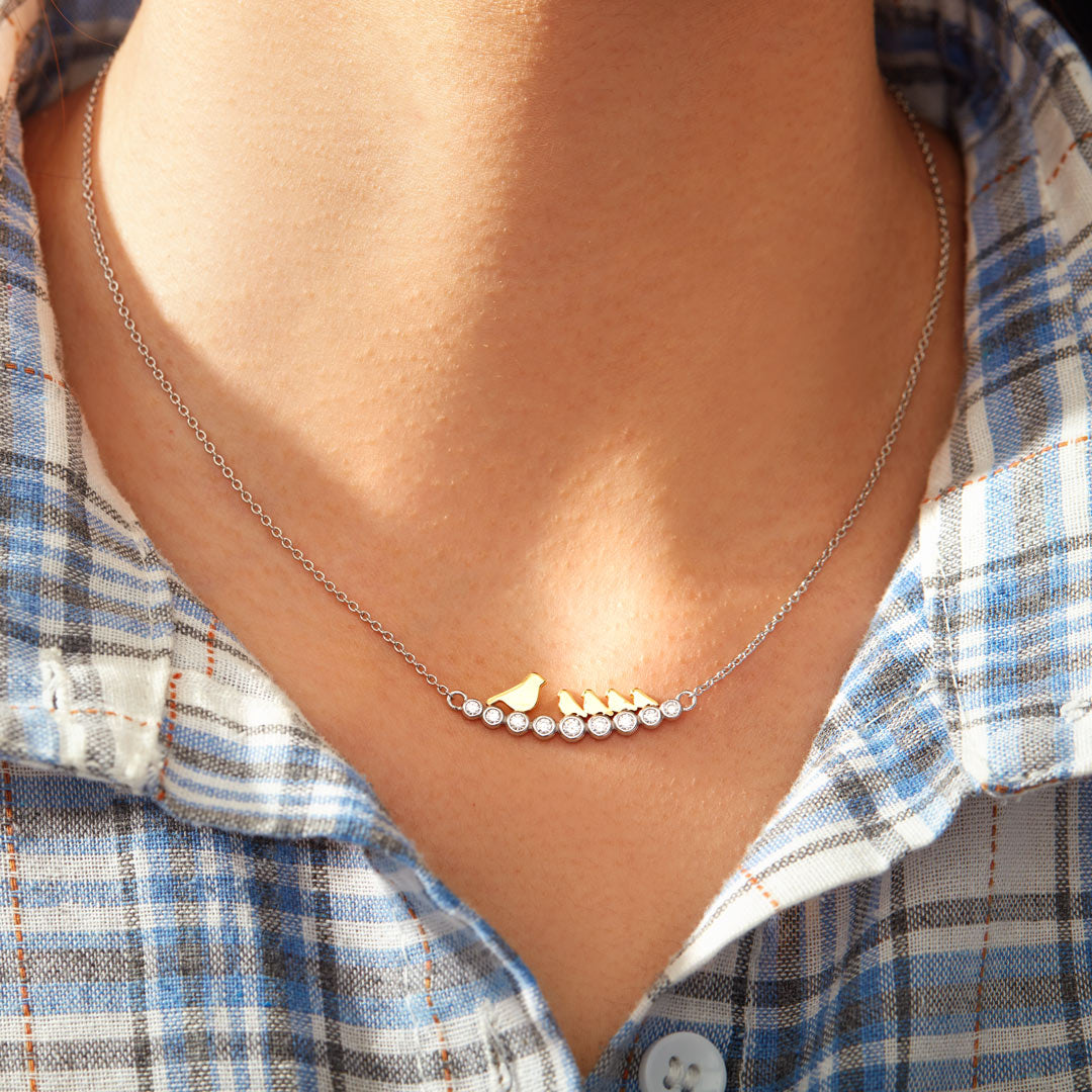 For Mom Custom Pavé Branch Bird Necklace