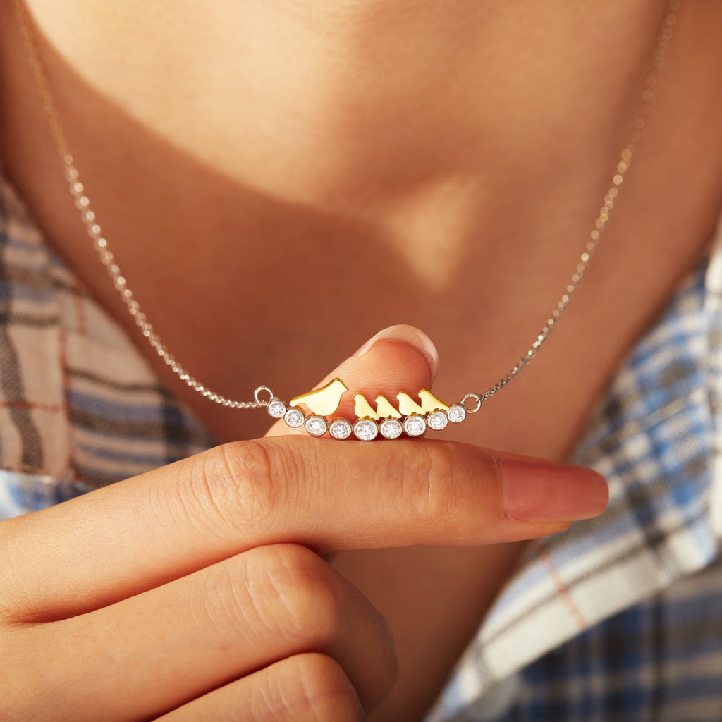 For Mom Custom Pavé Branch Bird Necklace