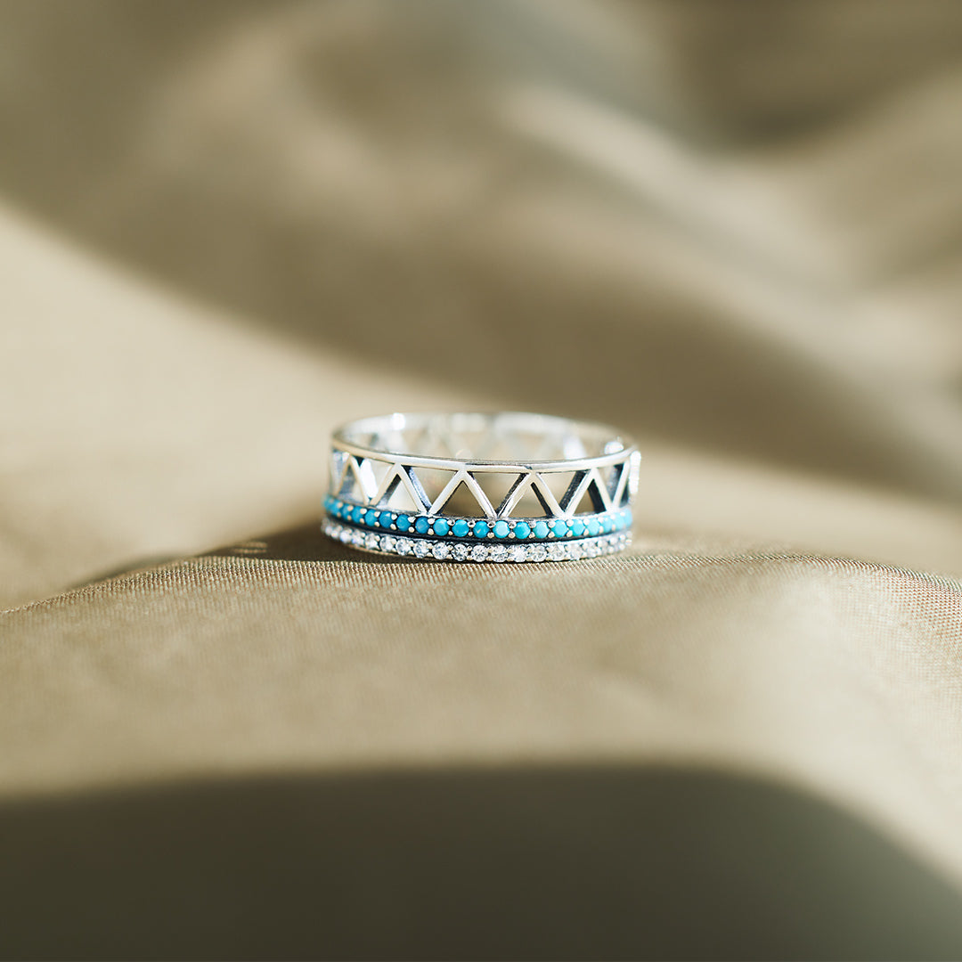 Tribe Alternating Triangle Turquoise Band Ring