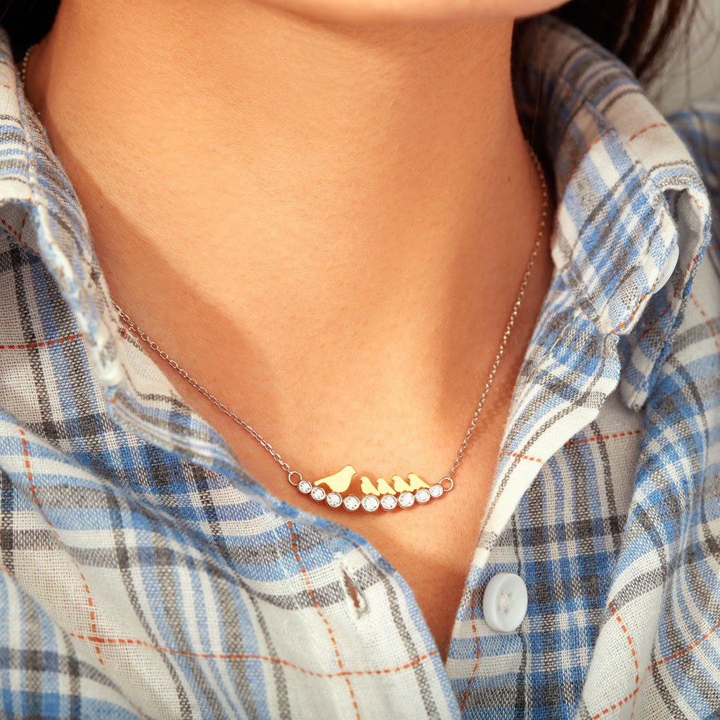 For Mom Custom Pavé Branch Bird Necklace