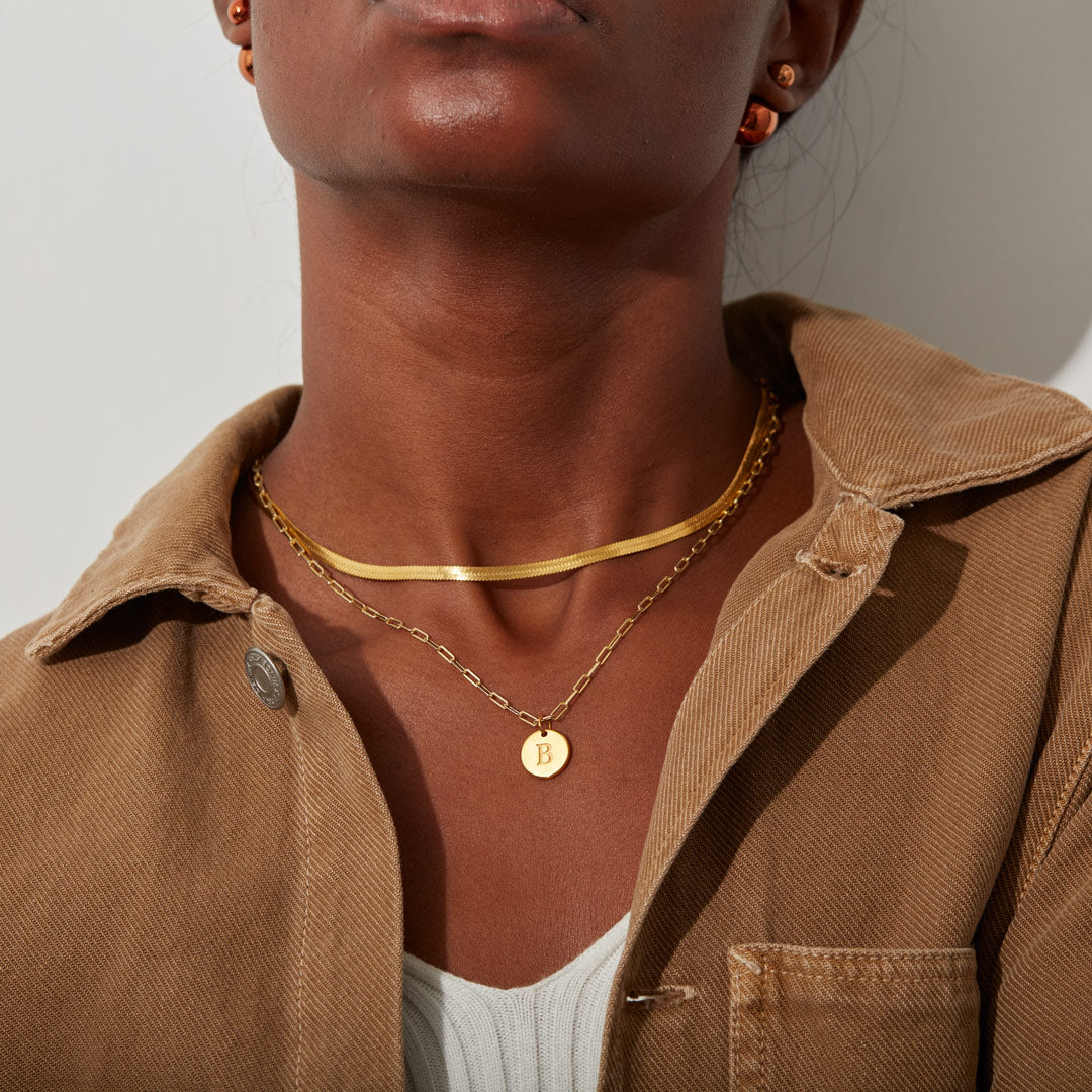 Initial Disk Layered Necklace Set
